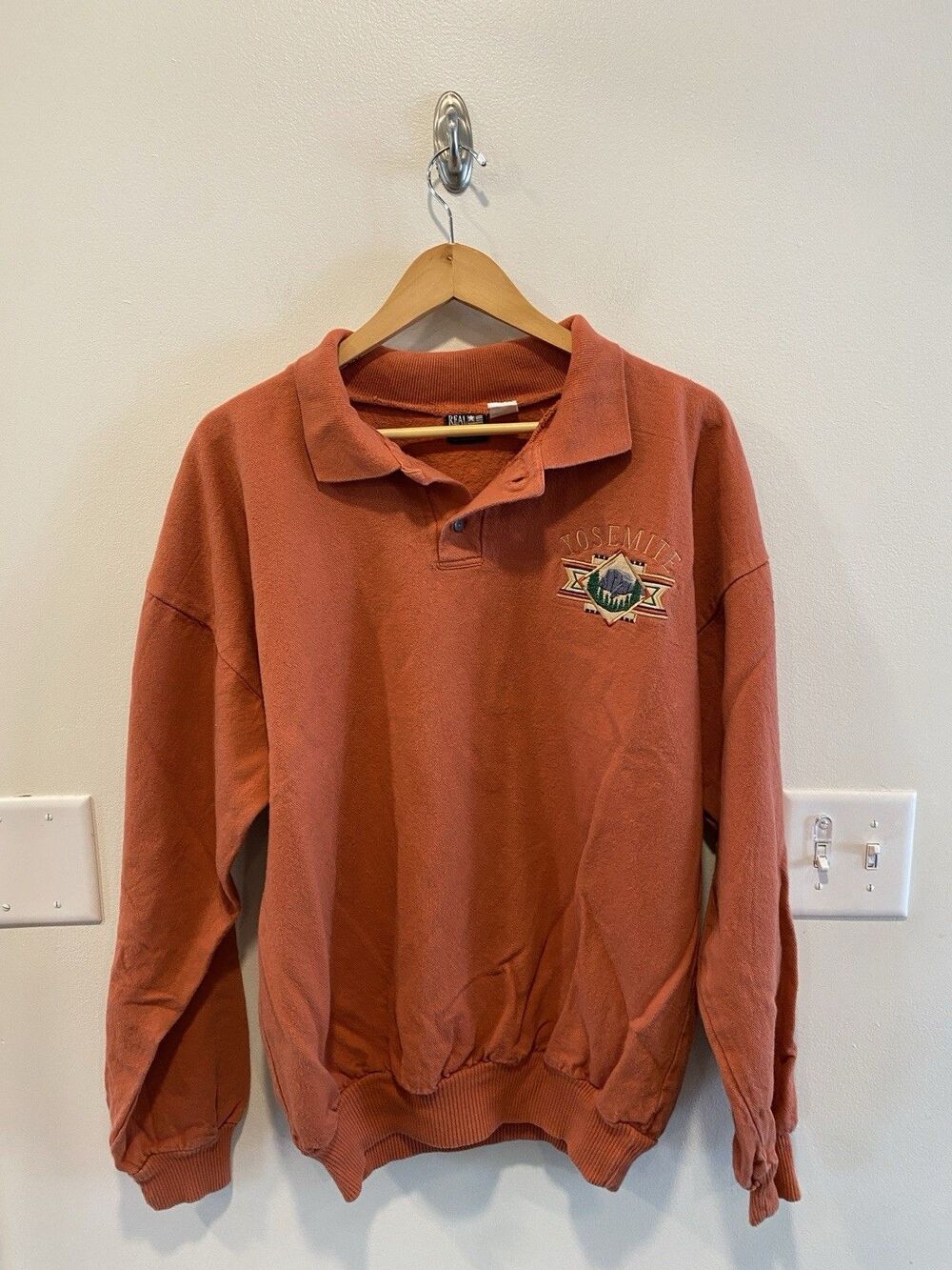 Vintage 1990s Yosemite Mountain Embroidered Polo Sweatshirt  USA Made Gorpcore